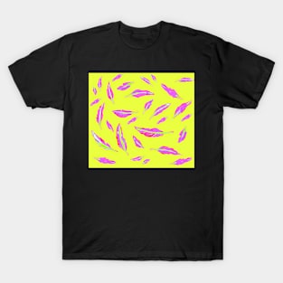 feather bad trip yellow and pink colour style fabric pattern T-Shirt